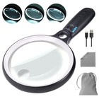 Large Led Magnifying Glass 10x 20x 45x Rechargeable Handheld Lighted Magnifier