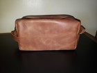 Genuine Leather Unisex Brown Toiletry Travel Bag With Zipper   Shaving Bag