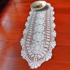 12 x35  White Vintage Hand Crochet Lace Table Runner Oval Dresser Scarf Doilies