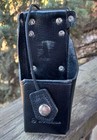 Motorola Hard Leather Two Way Radio Case Holder Holster Usa Duty Belt Clip Vtg