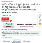 120    Nothingprojector Lenticular 4k Alr  Screen For Long Throw Projectors