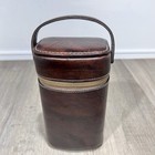 Vintage 2 Bottle Glass Liquor Flask Travel Bar Set Brown Zipper Case