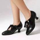 Big Size Brogue Womens Kitten Low Heel Pointy Toe Pump Court Shoes Lace Up Shoes