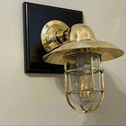 Vintage Marine Brass Bulkhead Light     Ship Nautical Wall Fixture With Shade 2pc