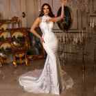 Sexy Mermaid Wedding Dresses Halter Neck Sleeveless Lace Applique Bridal Gowns