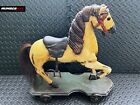 Vintage Antique Hand Carved Wooden Pull Toy Horse 20    Cast Iron Rolling Wheels