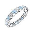 4mm Round Cut Natural Aquamarine 925 Sterling Silver Full Eternity Women Ring