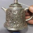 Asian Chinese Old Tibet Silver Hand-carved Dragon Teapot