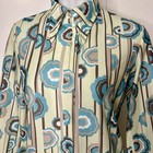 Vintage 70s Green Blue Flower Power Stripe Button Down Dagger Collar Shirt   