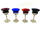 Vtg Art Deco Color Cocktail Glasses Goblet With Chrome Stems Set Of 4  read 