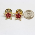 Set Of 2 Vintage Five Point Star Red Clear Rhinestones Gold Tone Pin Lapel