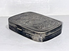 Vtg Metal Hinged Case Box Snuff Tobacco Trinket 3 5x2 5  Floral 4 8oz Ornate