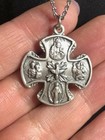 B1785 Catholic 4-way Medal Cross Pendant Necklace Silver Tone Holy Spirit 24 