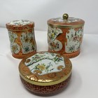 Daher Floral Tin Canister Made In England Orange Gold Chinoiserie Vtg