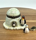 Porcelain Hinged Trinket Box Igloo With Penguins