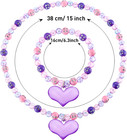 2 Pcs Girl Princess Necklace Bracelet Set Lovely Princess Heart Shape Beads Neck