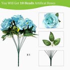 10 Heads Blue Silk Realistic Rose Artificial Flowers Bouquet Wedding