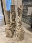 Set Of 3 Rustic Distressed White Painted Wood Architectural Salvage