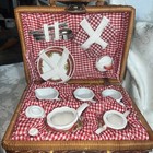 Vtg Delton Children   s Tea Set Floral Porcelain Wicker Picnic Basket