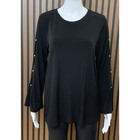 Michael Kors Women s Black Split Sleeve Gold Bead Accent Top Blouse S M Classic
