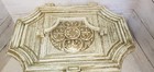 Vintage Max Klein Sewing Box Case Ornate Plastic Painted White   Gold   14 x13 