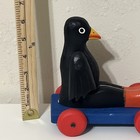 Folk Art Rolling Crow Wood Toy Hand  Painted Indonesia Vintage