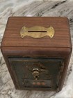 Antique Usps P O Post Office Box Door Bank With Combination Wood Brass Glass