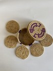Vintage Grass Straw Rattan Woven 5 Coaster Basket Lid Box Set Retro
