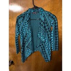 Tempted Girls Open Front Cardigan Aztec Geometric Teal Black M 10-12