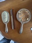Vintage   Vanity Mirror Brush Comb 3 Pc Set Sterling Silver Plated Antique  vtg 