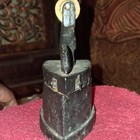 Antique Cast Iron Coal Iron Black Finish W  Wood Handle Hinged Lid
