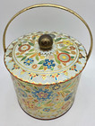 Daher Floral Tin Ice Bucket Lidded Handle Gold Embossed Made England Vtg