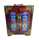 Vintage Chinese Cloison   Enamel Wood Jewelry Box No Lock And Key