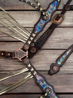 Genuine Leather Fringe Headstall And Breast Collar Horse Tack Set Decorate Mousm