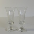    pair Vintage Jagermeister Footed Shot Glasses 2cl Clear Glass Stag Logo Cordial