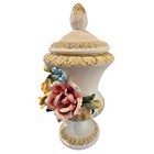 Vtg Capodimonte Italy Lidded Urn 3d Floral Porcelain Pedestal Vase Cream Gold