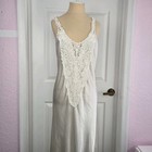 Flora Nikrooz Vtg Long Ivory Satin Gown Nightgown Size M Floral Lace Applique