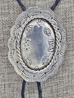 Vintage Taxco Tz-08 Sterling Silver Concho Bolo Tie With Black Braided Leather