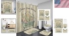 Rustic Green Floral Shower Curtain With Bath Mat - Complete 4 Item Bathroom Set