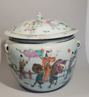 Antique Chinese Porcelain Famille Verte Bucket Jar W Lid Old Wax Seal