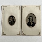 Antique Tintype Pair Of Photograph Lovely Affluent Women Curled Hair Sisters
