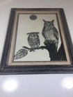 Original Pencil Drawing Etching Owl   Offspring By Luke Frame Wood From Mexico