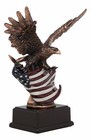 Patriotic Bald Eagle Perching Over Glorious American Flag Bronze Electroplated