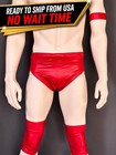 Pro Wrestling Gear Set Wet Red Trunks   Kneepads   Armbands Sz M 34-36 Usa Ship