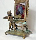 Antique Brass Mirror Table Top Cherub Angel Painter