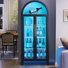 Display Case With 3 Color Lights Display Curio Cabinet Arched Bookcase 5-tier