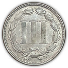 1867 Three Cent Nickel Almost Uncirculated Au Coin  18997