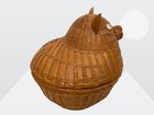 Vintage Natural Brown Woven Wicker Cat Theme Sewing Basket W 7  Removable Lid