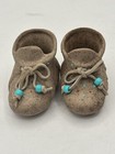 Vintage Ceramic Native Inspired Moccasin Pair Leather Laces Pony Beads 1992