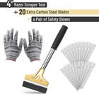 Bates Razor Blade Scraper Tool 4    With 20 Blades   Safety Gloves     Floor Scraper
